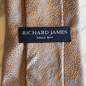 Silk Necktie from Richard James Savile Row - fun icy blue with orange dots